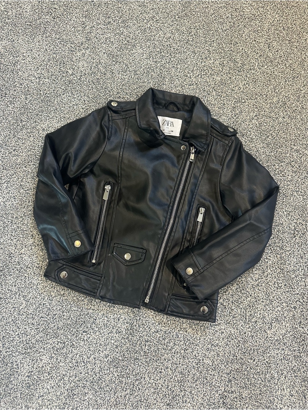 ZARA Kids Black Faux Leather Moto Jacket